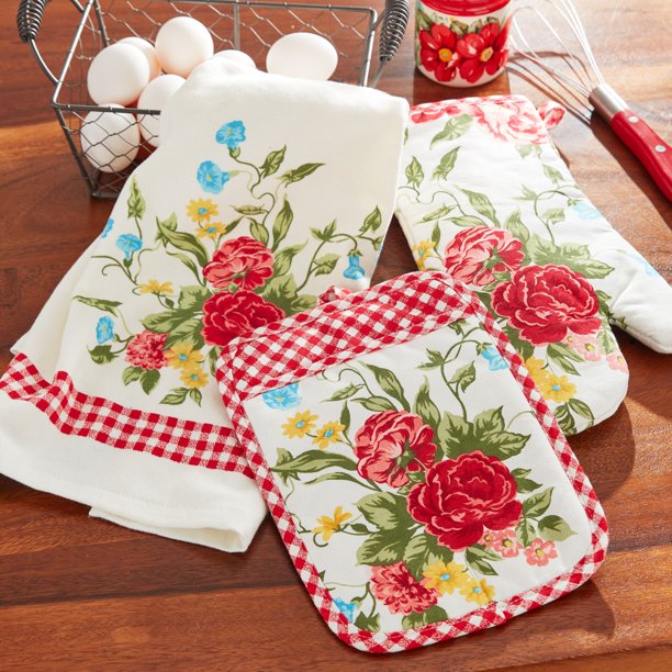 Sweet Rose Kitchen Towel, Oven Mitt, Pot Holder, Multicolor, 16