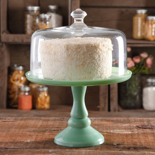 Timeless Beauty 10-Inch Mint Green Cake Stand with Glass Cover