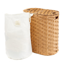 Load image into Gallery viewer, Handwoven Oval Double Laundry Hamper with Liner, Natural
