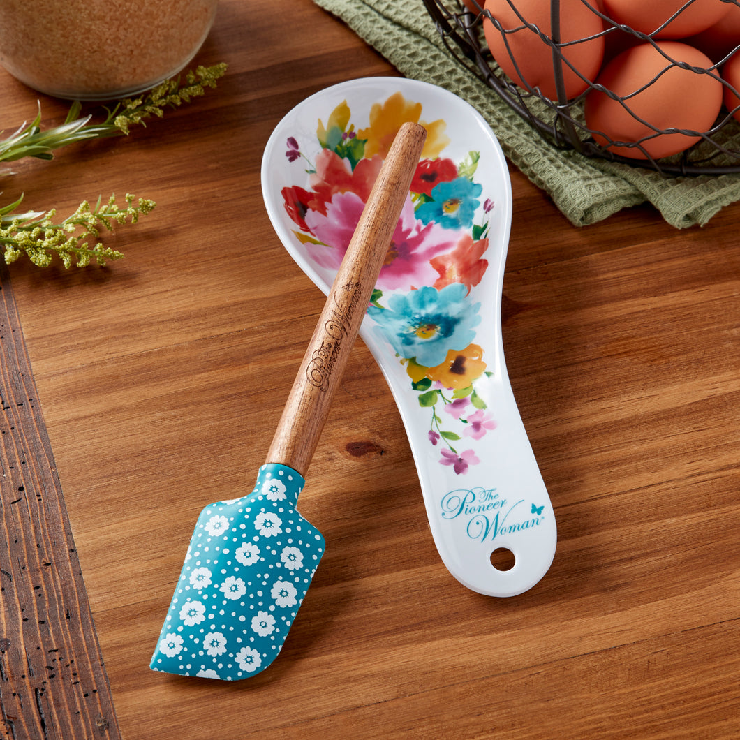 Spoon Rest and Spatula Set in Breezy Blossom