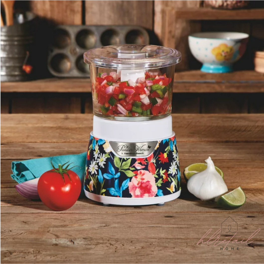 Fiona Floral Stack & Press Glass Bowl Food Chopper, 3 Cup Capacity