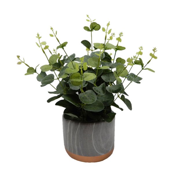 15-inch Eucalyptus/Artificial Greenery in Marble Pot