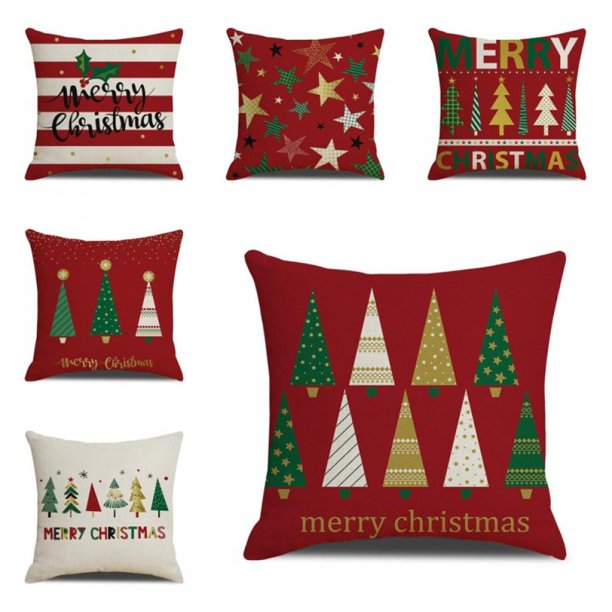 Merry Christmas Pillow Cover Cotton Linen Decorative Pillowcase Zipper Closure Holiday Home Decor Supplies