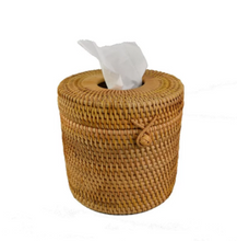 Load image into Gallery viewer, Round Rattan Tissue Box Vine Roll Holder Toilet Paper Cover Dispenser For Barthroom
