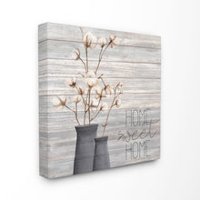 Load image into Gallery viewer, Grey Home Sweet Home Cotton Flowers in Vase Canvas Wall Art
