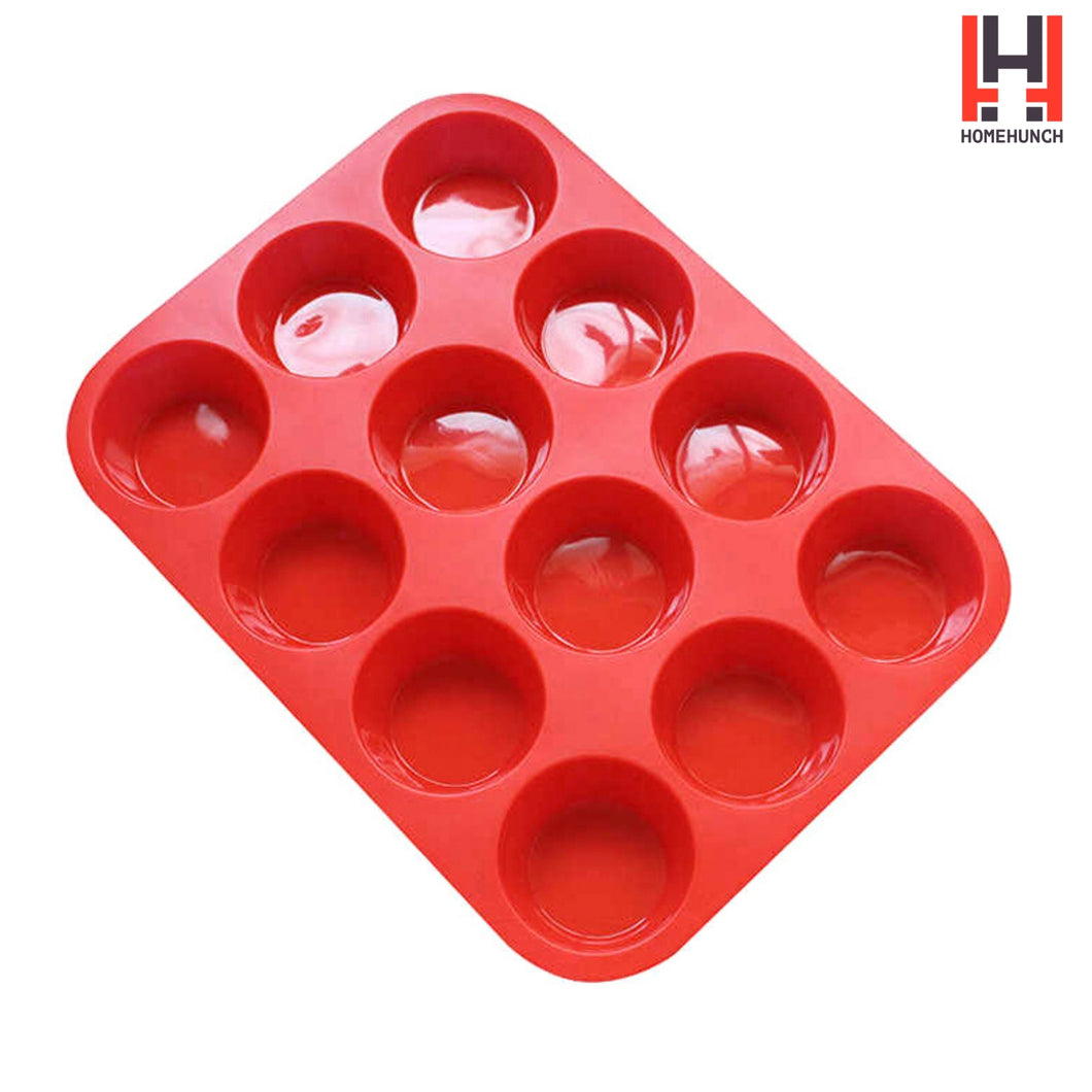 Silicone Muffin Pan Cupcake Baking 12 Cup Non-Stick Tray