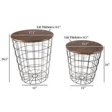 Load image into Gallery viewer, Nesting End Tables with Storage- Set of 2 Round Metal Baskets By Lavish Home, Chestnut
