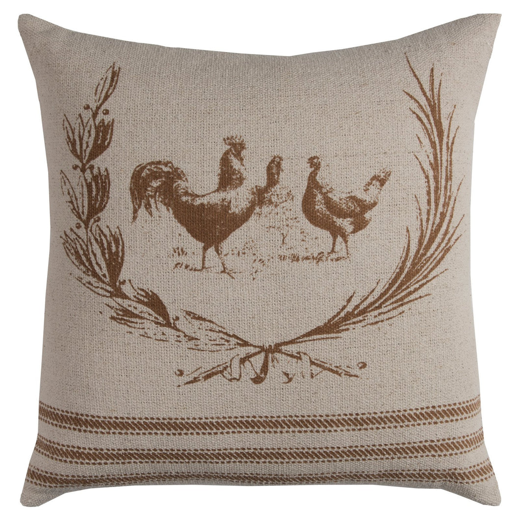 Farmhouse Rooster Cotton With Zipper Closer Decorative Throw Pillow, 20