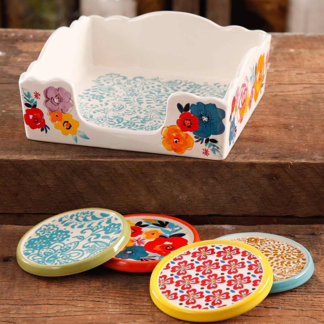Stoneware Coasters & Napkin Box Set