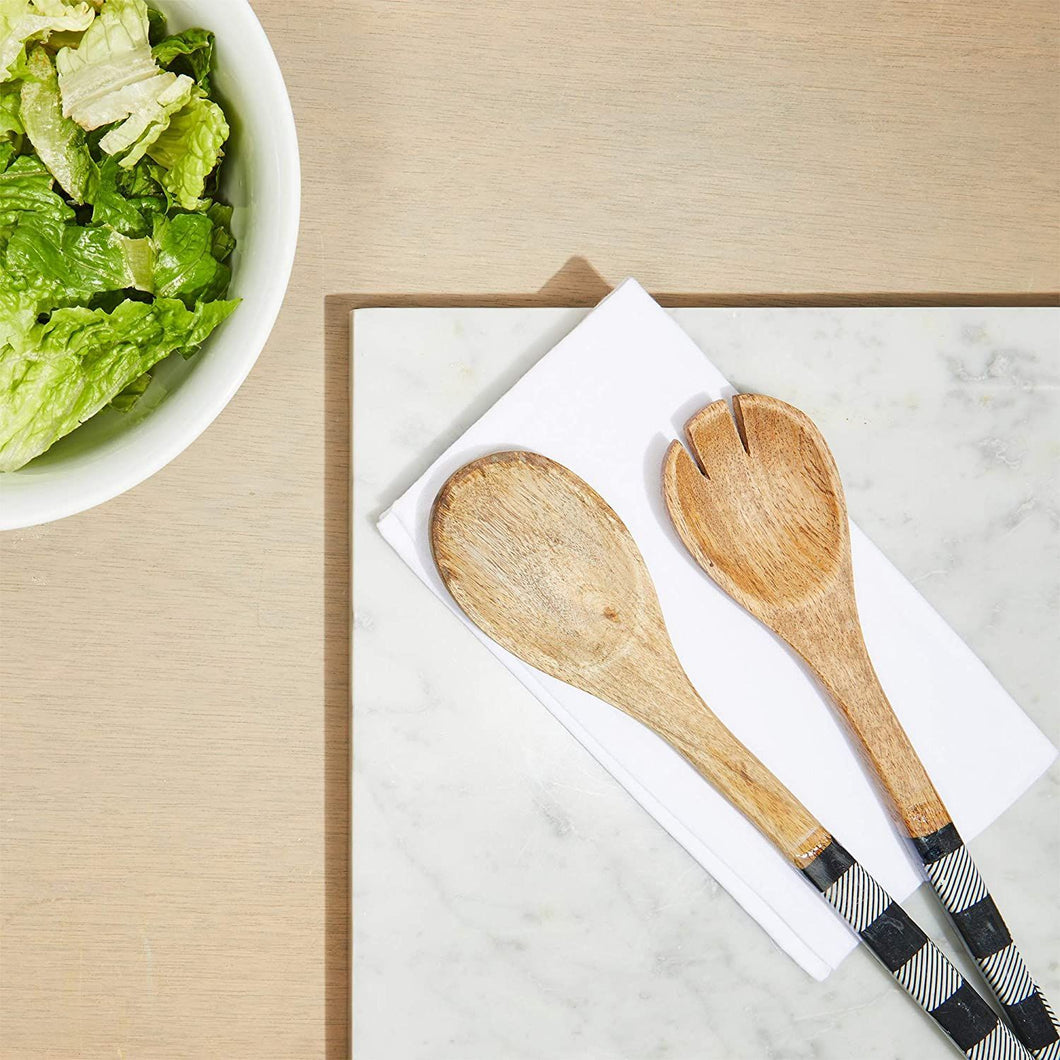 2 Pack Wooden Kitchen Utensil Set with Rounded Fork & Solid Spoon for Salad and Cooking, 12 in.