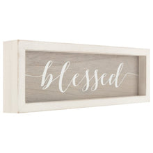 Load image into Gallery viewer, Gray and White Blessed Wood Wall Decor, 12&quot; x 4&quot;
