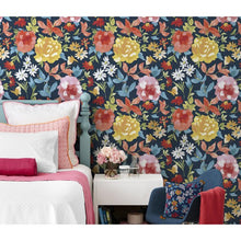 Load image into Gallery viewer, Peel and Stick Wallpaper, Blue Fiona Floral, 18&quot; X 18.86&#39;
