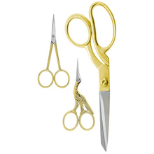 Load image into Gallery viewer, Westcott Embroidery Scissors Set, 3.5&quot; 4&quot;, 9&quot;, Stainless Steel, for Sewing, Gold, 3-Pack
