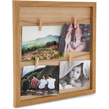Load image into Gallery viewer, Juvale Square Wooden Hanging Collage Picture Photo Frame Holder Wall Decor 12&quot;x12&quot; with 4 Clips
