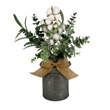 Load image into Gallery viewer, Faux Cotton Plant in Galvanized Bucket, 16&quot;
