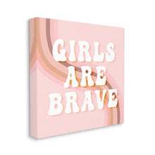 Load image into Gallery viewer, Industries Girls Are Brave Bold Retro Typography Curved Rainbow, 36 x 36, Design by Daphne Polselli
