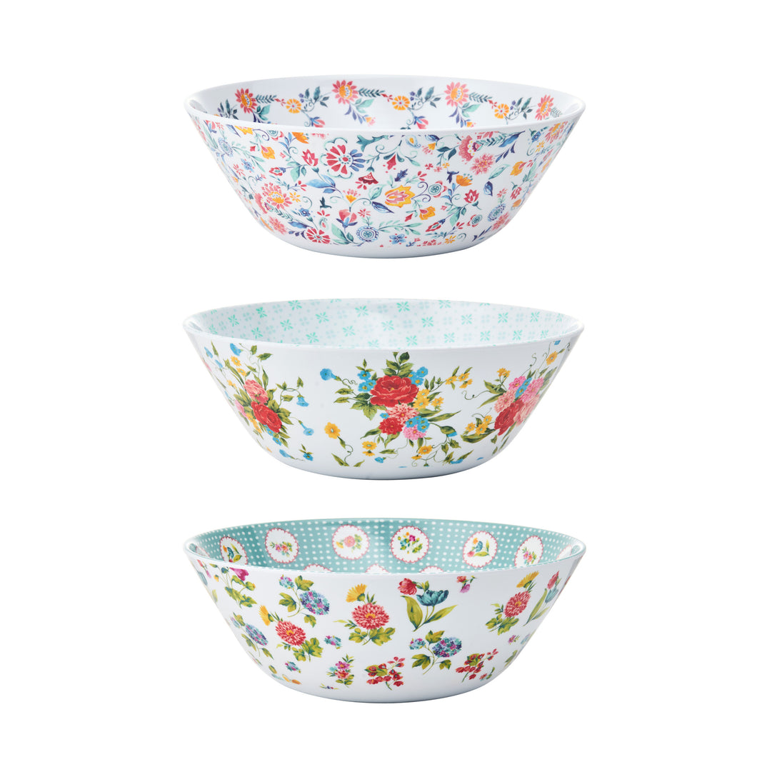 Set of 3 10-inch Salad Bowls in Assorted Patterns