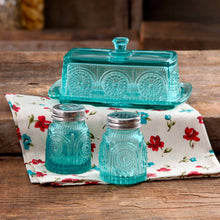 Load image into Gallery viewer, The Pioneer Woman Adeline Glass Butter Dish with Salt And Pepper Shaker Set
