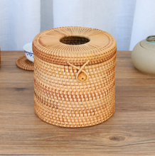 Load image into Gallery viewer, Round Rattan Tissue Box Vine Roll Holder Toilet Paper Cover Dispenser For Barthroom
