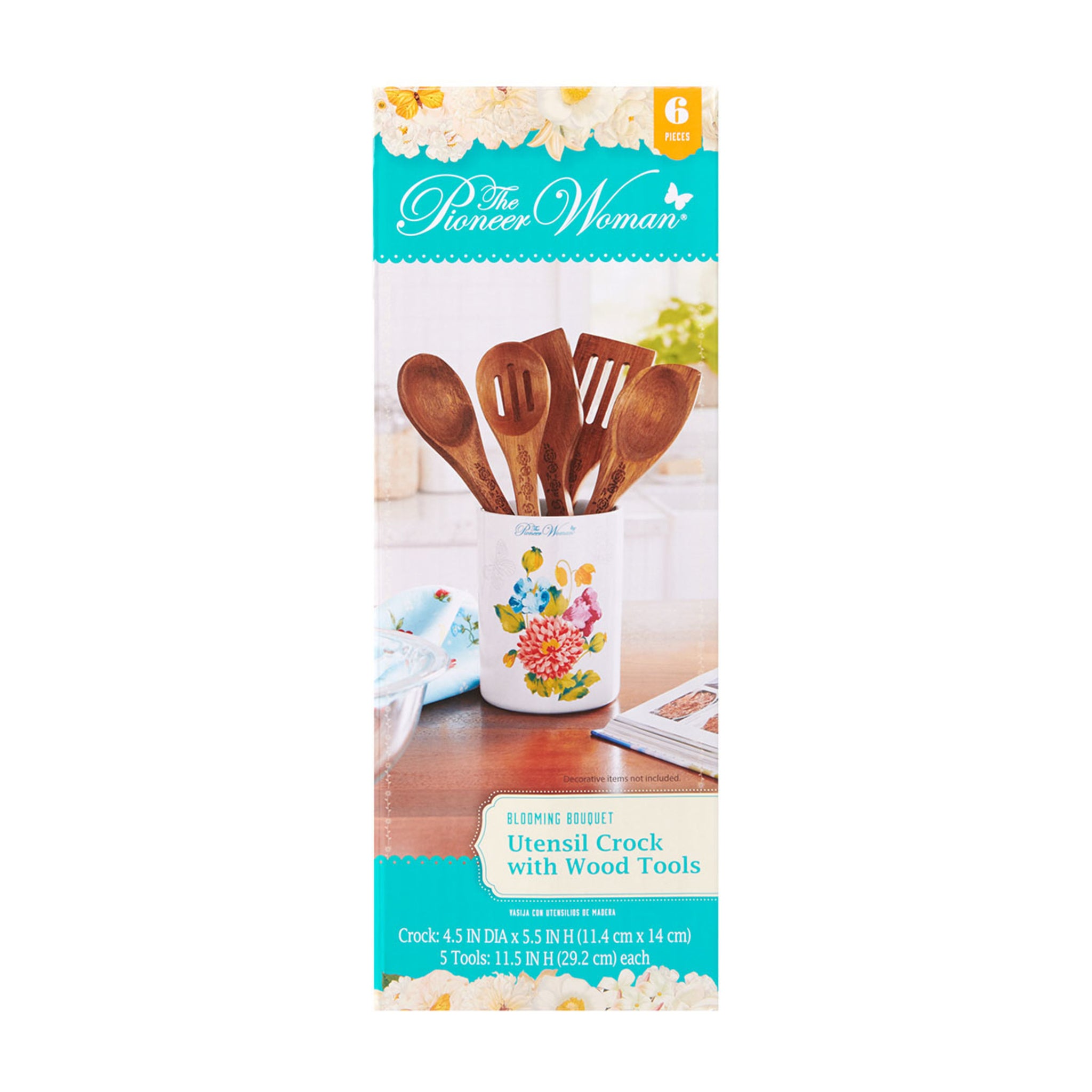 The Pioneer Woman Spring Bouquet 4-Section Acacia Wood Utensil
