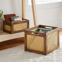 Load image into Gallery viewer, Small Wood and Poly Rattan Cane Weave Storage Crate
