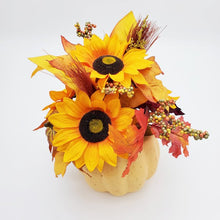 Load image into Gallery viewer, Yellow Sunflower in Foam Pumpkin Pot Decorative Arrangement, 12&quot;
