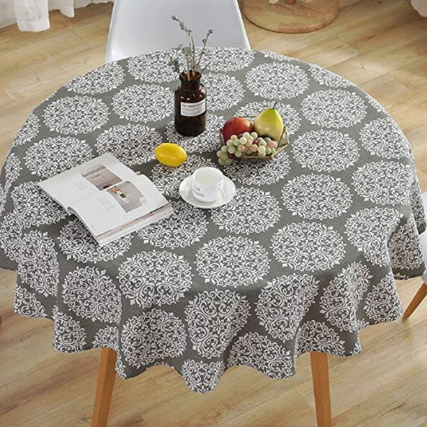 Round Tablecloth Simple Nordic Style Cotton Linen Fabric Circular Table Cover Wrinkle-proof for Kitchen Dinning Decoration Diameter