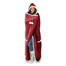 Load image into Gallery viewer, Wearable Hooded Throw Blanket, 52&quot; x 72&quot;, Solid Red Flannel
