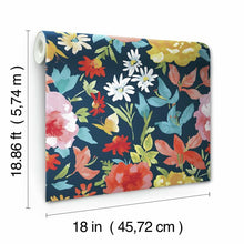 Load image into Gallery viewer, Peel and Stick Wallpaper, Blue Fiona Floral, 18&quot; X 18.86&#39;
