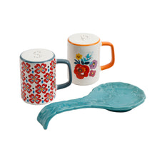 Load image into Gallery viewer, Floral Spoon Rest and Salt &amp; Pepper Shaker Set
