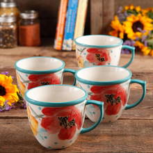 Load image into Gallery viewer, Vintage Bloom 4-Piece 16-Ounce Coffee Cup Set, White

