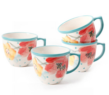 Load image into Gallery viewer, Vintage Bloom 4-Piece 16-Ounce Coffee Cup Set, White

