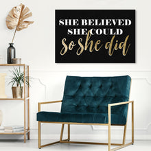 Load image into Gallery viewer, Typography and Quotes Wall Art Print &#39;So She Did Black&#39; Inspirational Quotes and Sayings - Black, Gold

