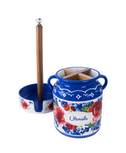 Load image into Gallery viewer, PW Stoneware Paper Towel Holder and Utensil Holder Combo, Decal Floral
