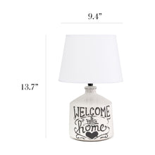 Load image into Gallery viewer, Welcome Home Rustic Ceramic Farmhouse Foyer Entryway Accent Table Lamp with Fabric Shade

