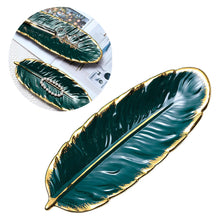 Load image into Gallery viewer, Fruit Tray Banana Leaf Shape Dark Green Dried Fruit Tray Nordic Style Ceramic Tray with Golden Edge for Kitchen Home Living Room
