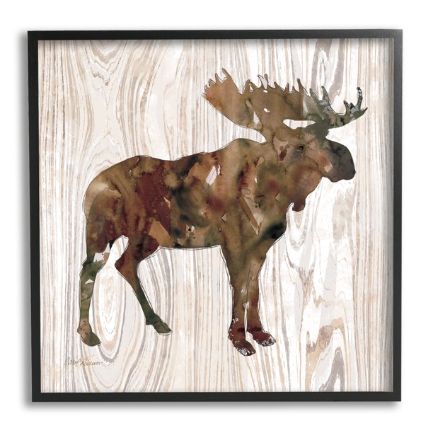 Industries Brown Watercolor Moose Silhouette Rustic Grain Pattern, 24 x 24, Design by Carol Robinson