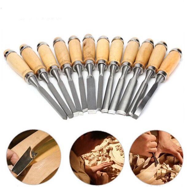 Wood Carving Chisel 12 Pieces Professional Sculpture Woodworking Crafting Tools