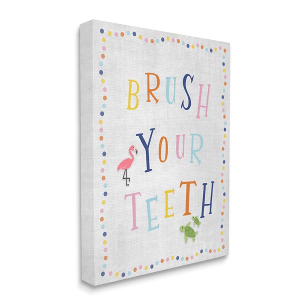 Industries Brush Your Teeth Bathroom Sign Playful Flamingo Turtle, 24 x 30, Design by Natalie Carpentieri