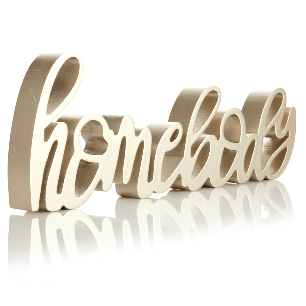 Script Homebody Wood Cut Out Word Art Tabletop Décor, Gold, 14