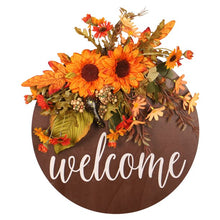 Load image into Gallery viewer, Welcome Sign, Round Wood Sign Hanging,Sunflowers Wreaths Hanging Sign for Home, Outdoor
