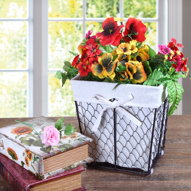 Square Brown Chicken Wire Basket with Removable Liner