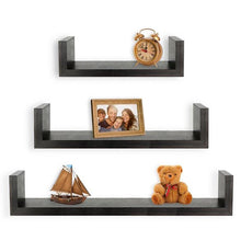 Load image into Gallery viewer, Greenco Set of 3 Floating U Shelves, Espresso Finish
