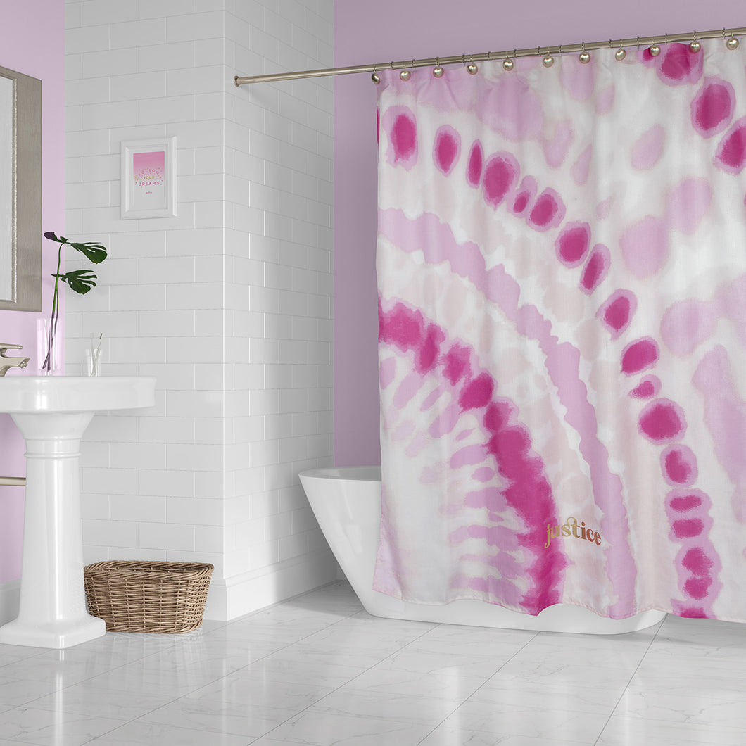 Pink Tie Dye' 13 Piece Shower Curtain and Hooks Set 100% Microfiber