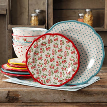 Load image into Gallery viewer, Timeless Floral &amp; Retro Dot 12-Piece Dinnerware Set
