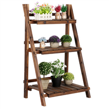 Load image into Gallery viewer, 3-Layer Foldable Ladder Shelf Garden Yard Balcony Brown
