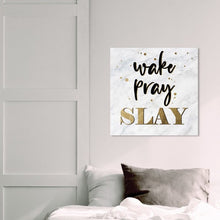 Load image into Gallery viewer, Typography and Quotes Wall Art Print &#39;Wake Pray Slay Shadow Gold&#39; Quotes and Sayings - Black, Gold
