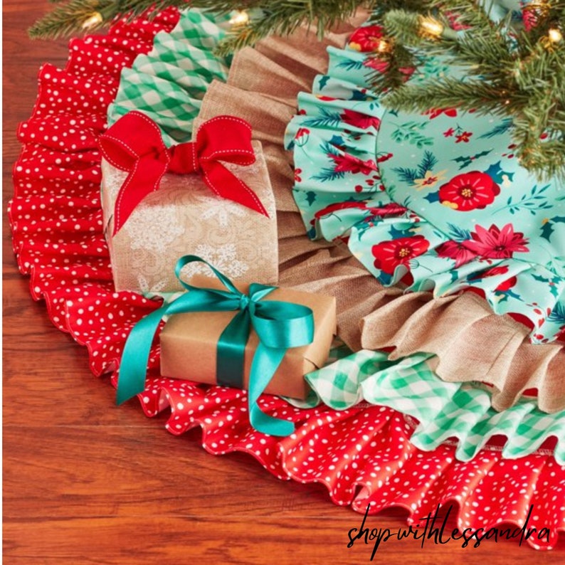 Multi-Color 4-Tier Ruffle Polyester Christmas Tree Skirt, 48