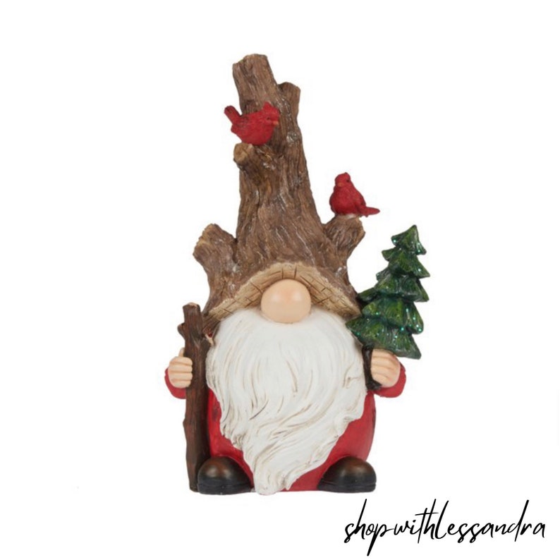 Holiday Time 10inches Polyresin with led light & tree gnome Christmas décor, 10inches