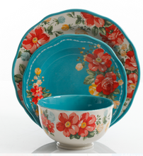 Load image into Gallery viewer, Vintage Floral 12-Piece Dinnerware Set, Teal
